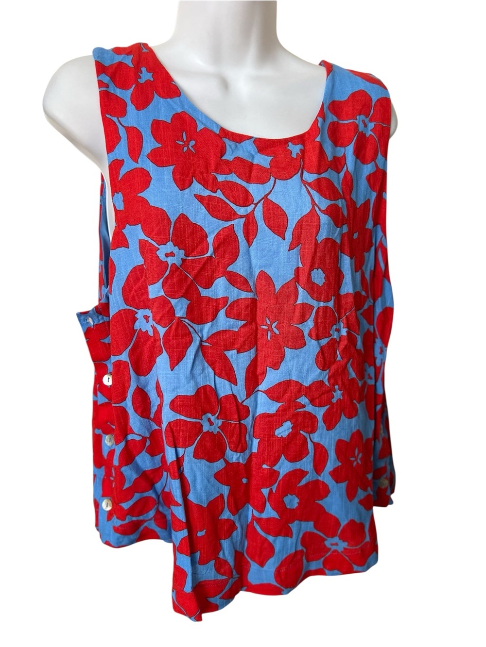 Draper James Red Floral Sleeveless Camisole on Light Blue, Sz L